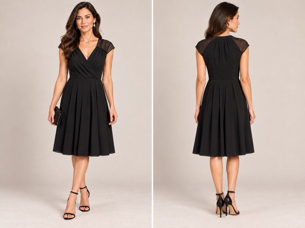 Adrianna Papell Women’s Black V-Neck Pleated Cocktail Dress Size 4